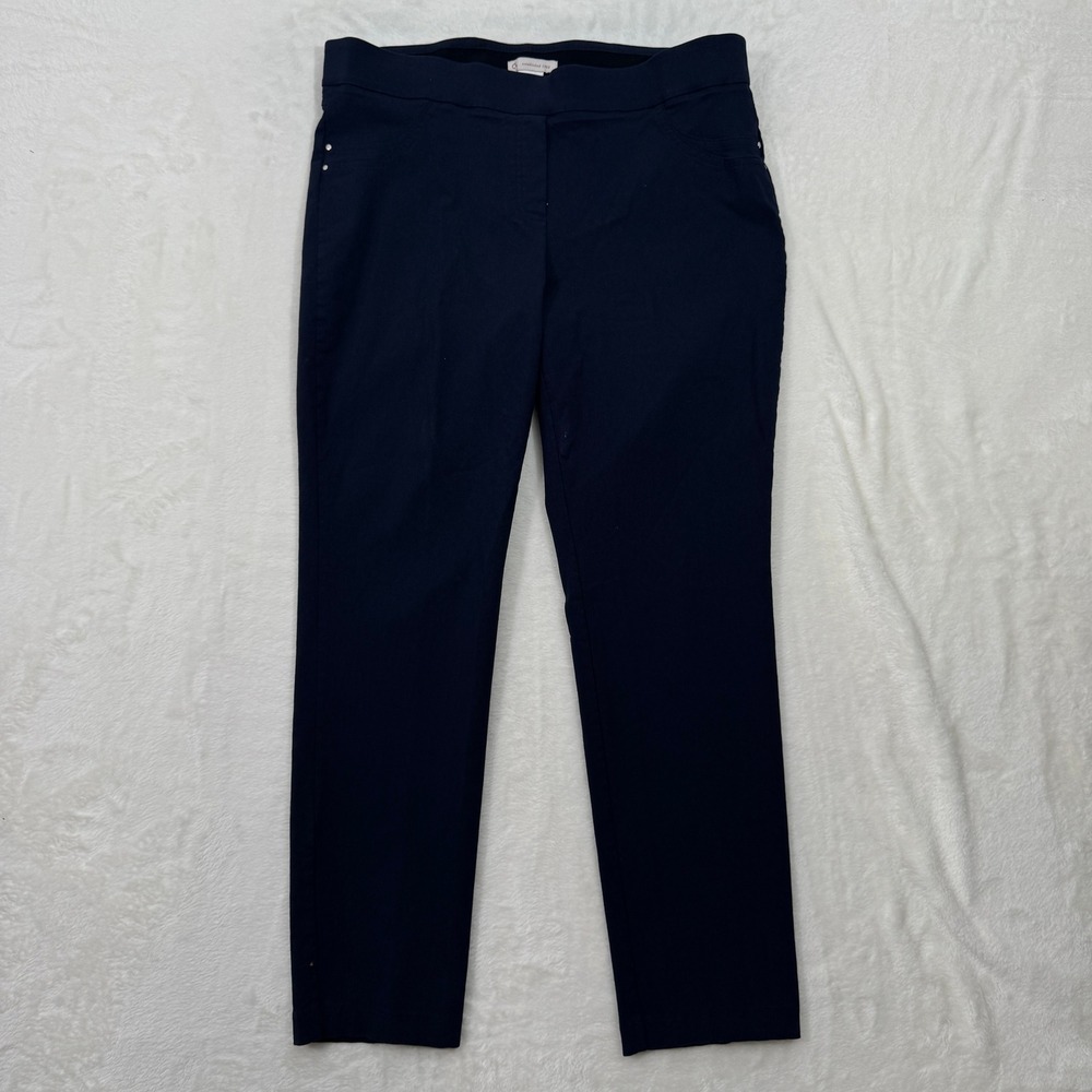 CJ Banks Trousers Womens 14P Navy Blue Pull-On Straight Leg Stretch Studded